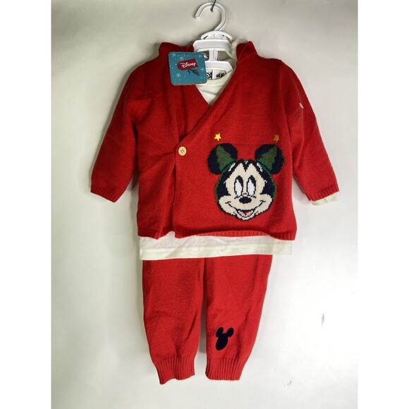 Disney Mickey Mouse 3 Piece Christmas Knit Matching Outfit Set Boys 18 Months - Picture 1 of 13